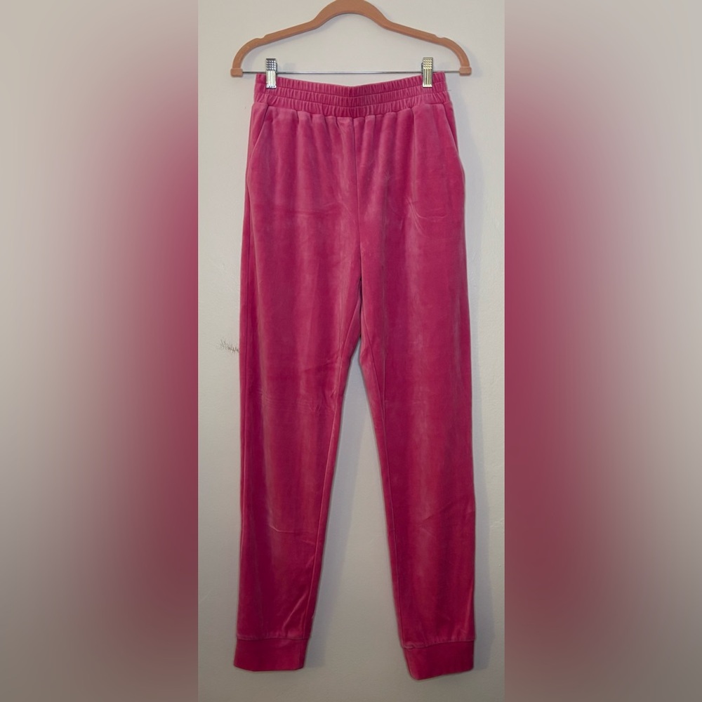 Superdown Penelope Pink Velvet/Velour Sweatpants, Pockets, Jogger Ankle Cuffs, M